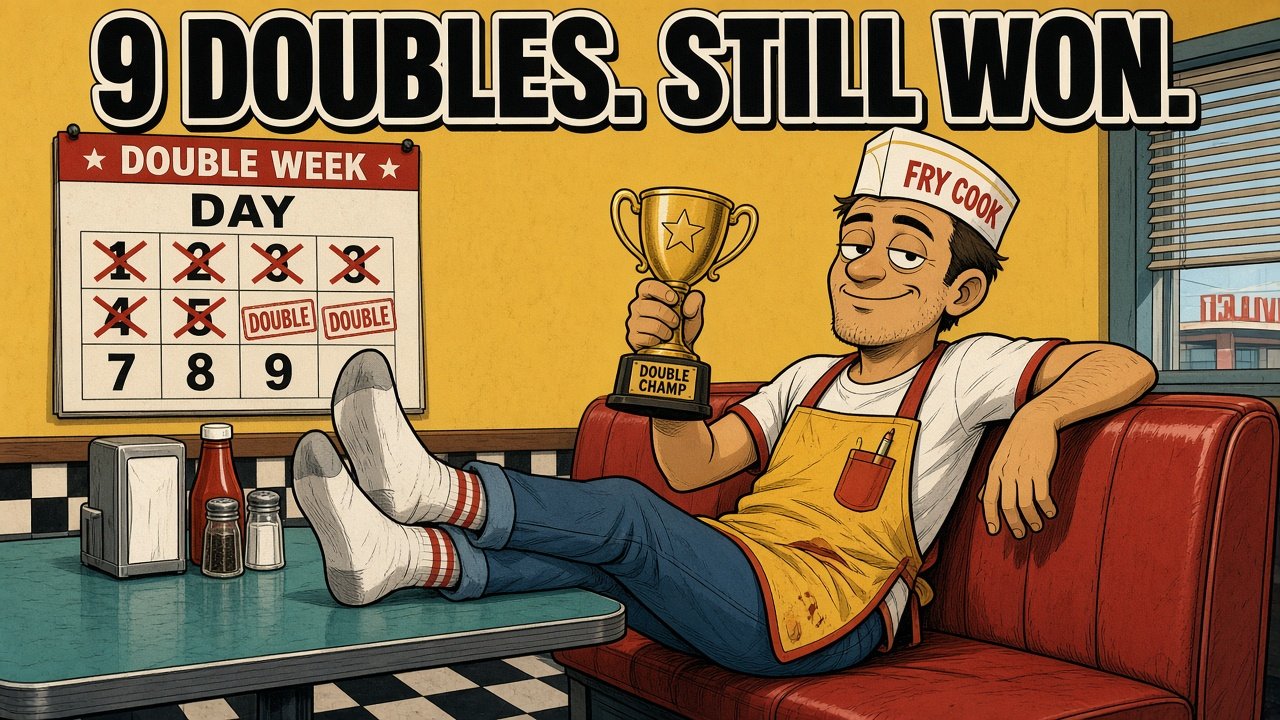 Nine doubles. Still clocked out.